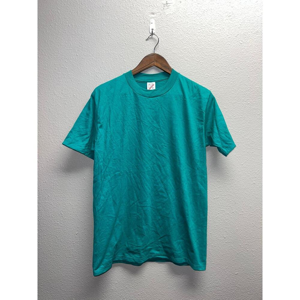 Vintage Blank Shirt Jerzees 50/50 Teal Green Plain M Medium Tee VTG 1990s